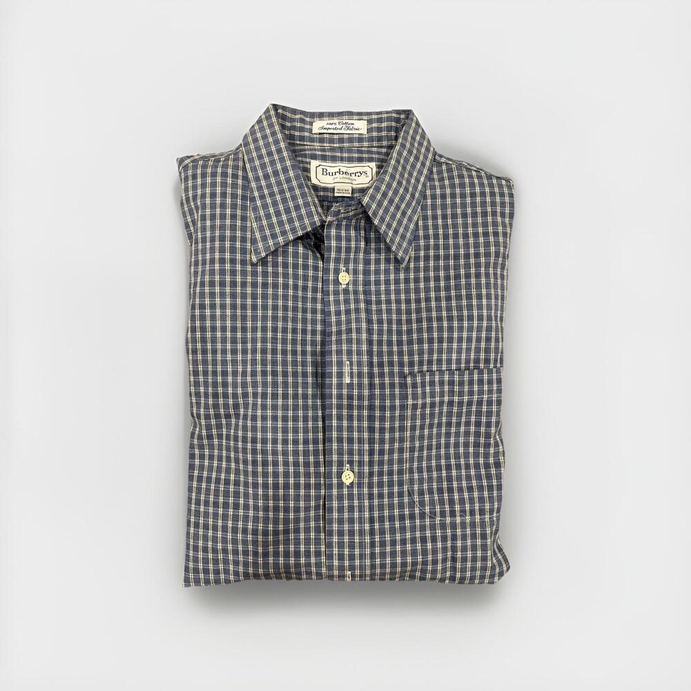 VTG BURBERRY LONDON MENS CASUAL BUTTON SHIRT 16.5/35 BLUE GREAT CONDITION!